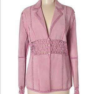 Pink Leather Button Down Jacket • Size Medium
